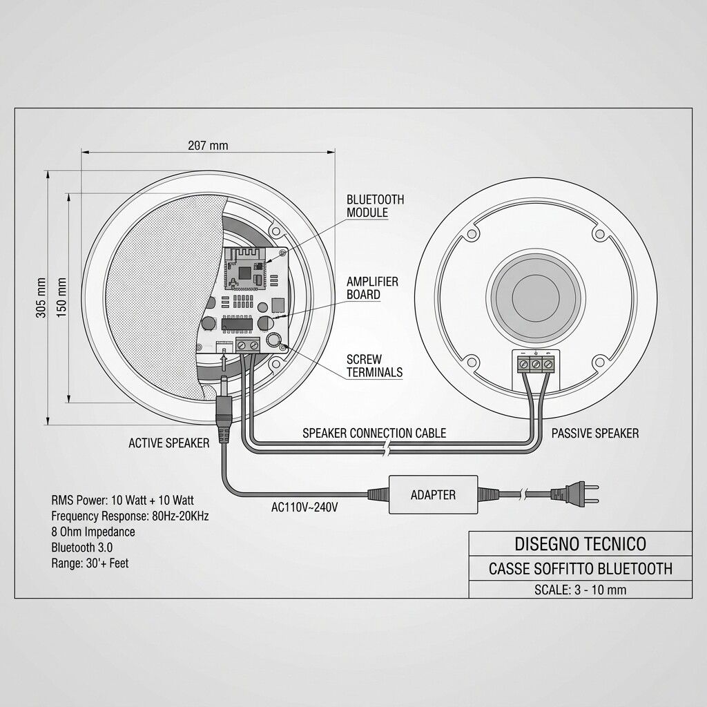 sistema altoparlanti bluetooth da soffitto a incasso stereo 20 w - dettaglio 2