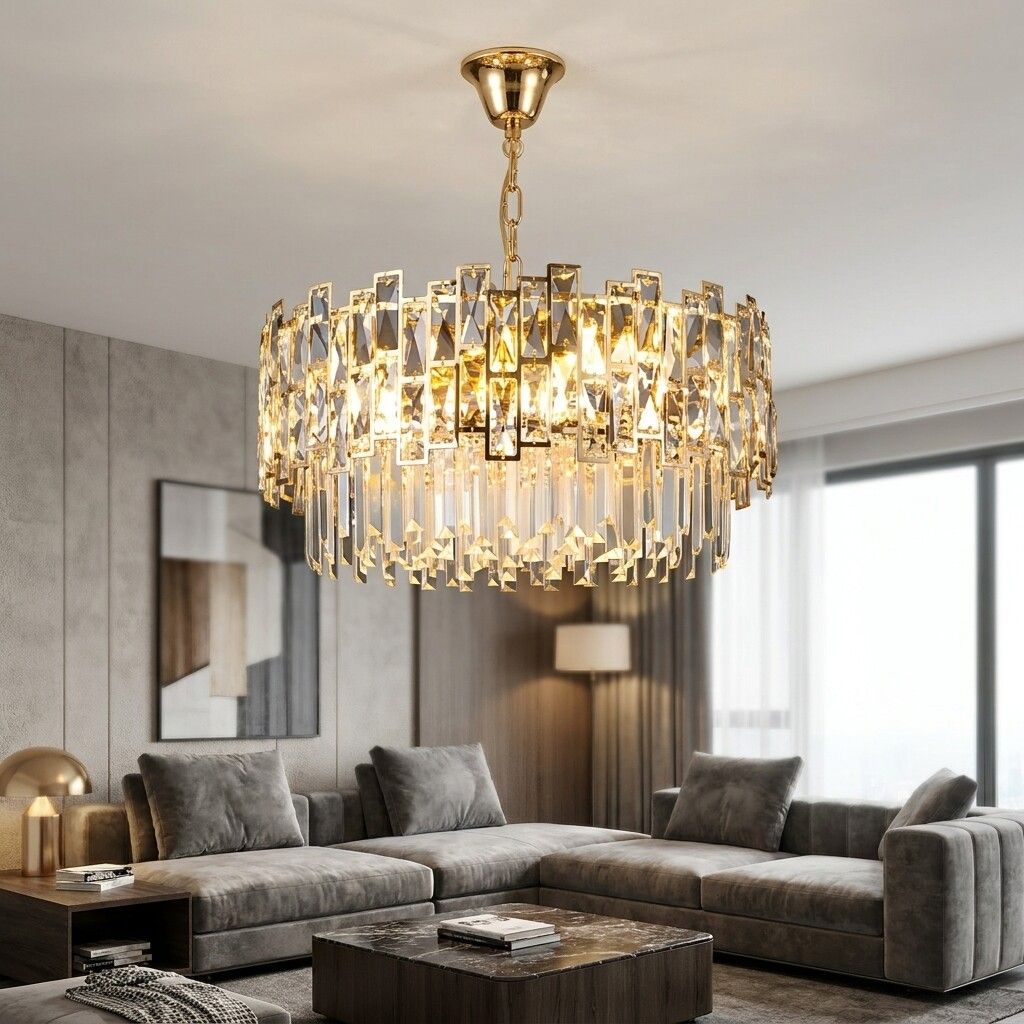 lampadario vivalamp 600mm-e14-11pz oro e cristallo 11 luci