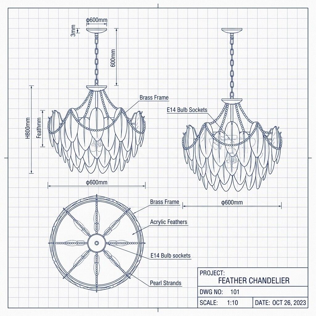 lampadario a sospensione vivalamp effetto piuma 9 luci e14 diametro 60 cm - dettaglio 2