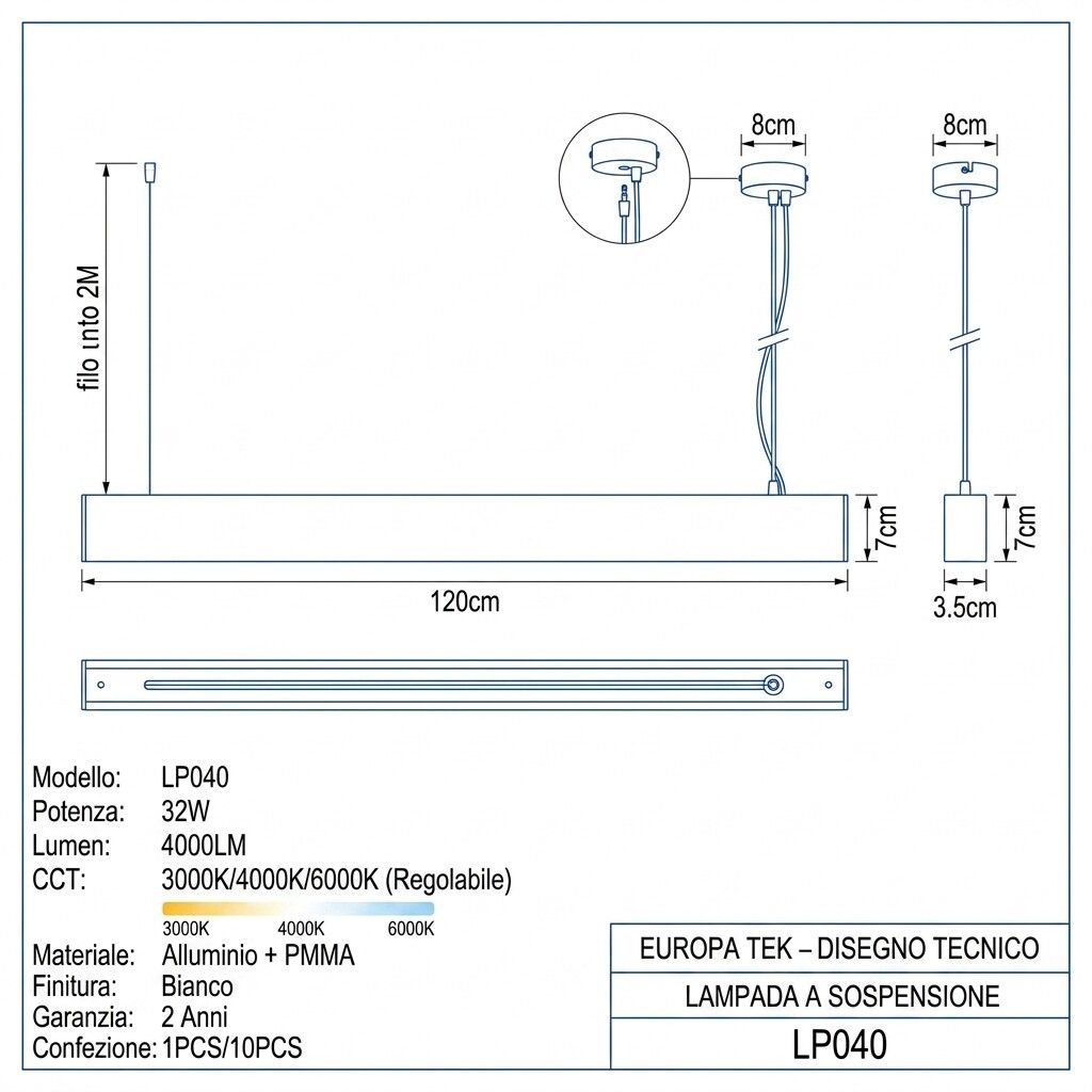lampada led a sospensione grifi 3 colori lp040 32w cct arancio - dettaglio 2