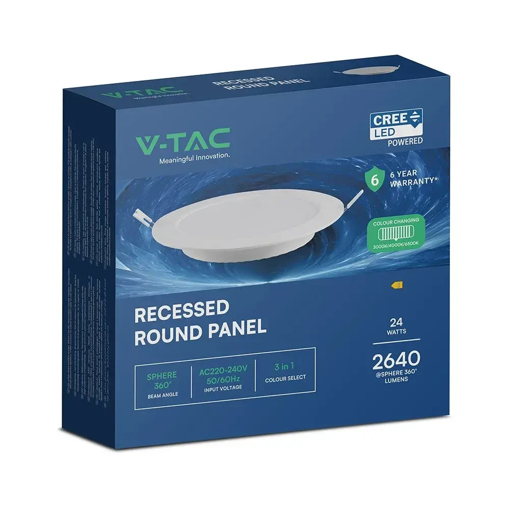 pannello led da incasso rotondo vtac 3 colori vt-61024cct 24w 2640 lm