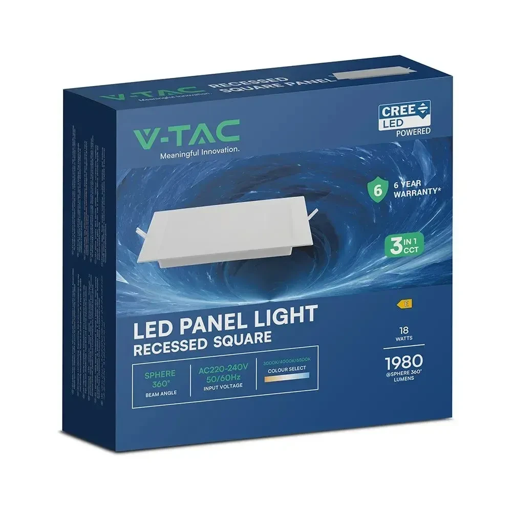 pannello led da incasso quadrato vtac 3 colori vt-61018cct 18w 1980 lm