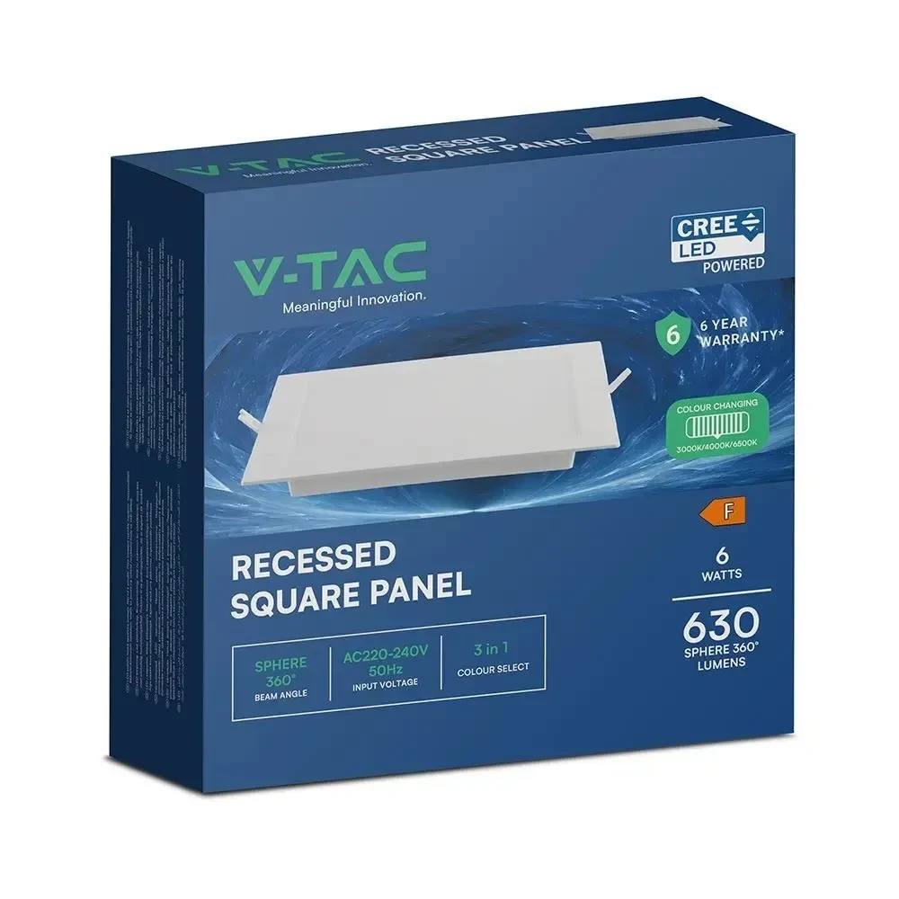 pannello led da incasso quadrato vtac 3 colori vt-61006cct 6w cct