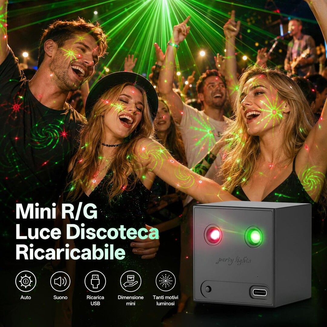 mini party light foyu minilight proiettore ricaricabile rosso verde con effetti musicali - dettaglio 3