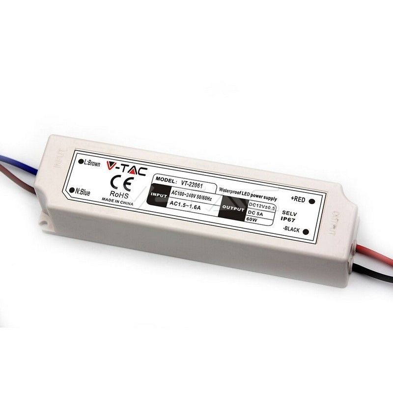 alimentatore led v-tac vt-22061 60w 12v 5a ip67