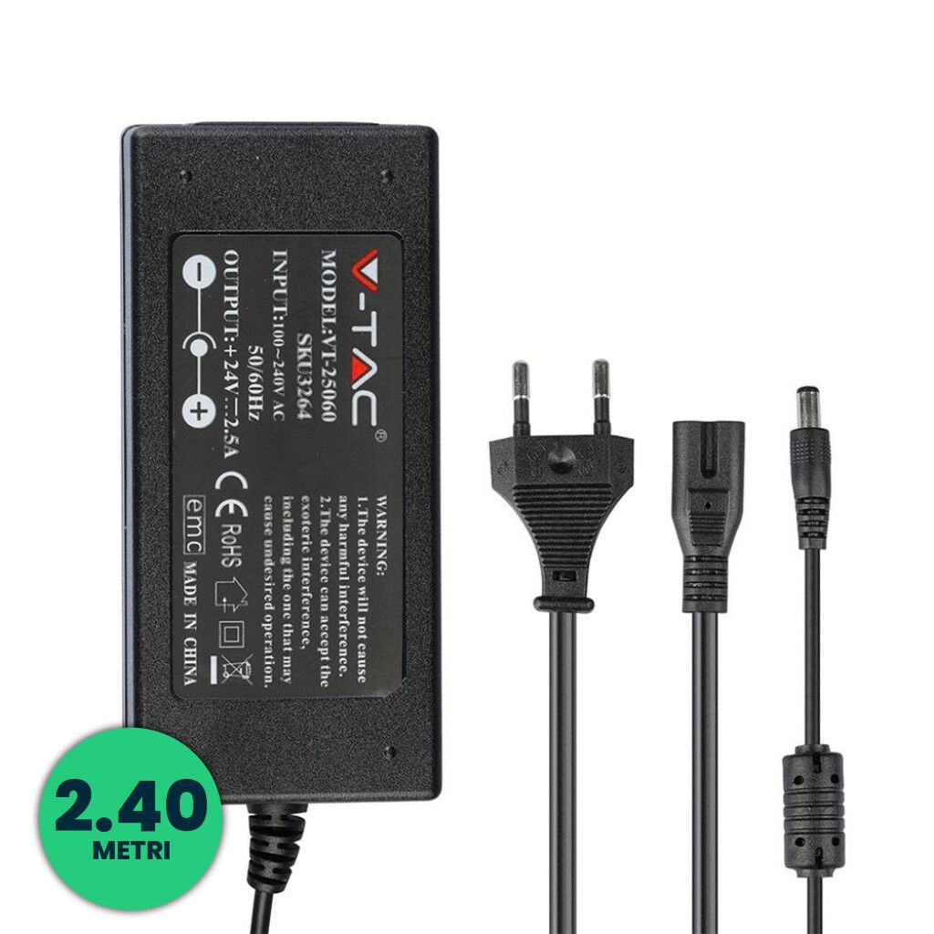 alimentatore led v-tac vt-25060 60w 24v 2,5a ip44