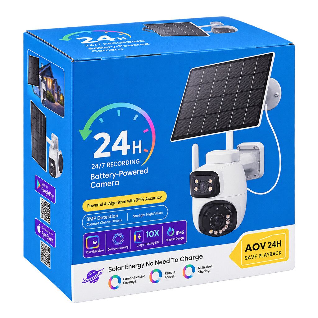 telecamera solare foyu tq9-av4-4gq a doppia ottica con registrazione aov 24h