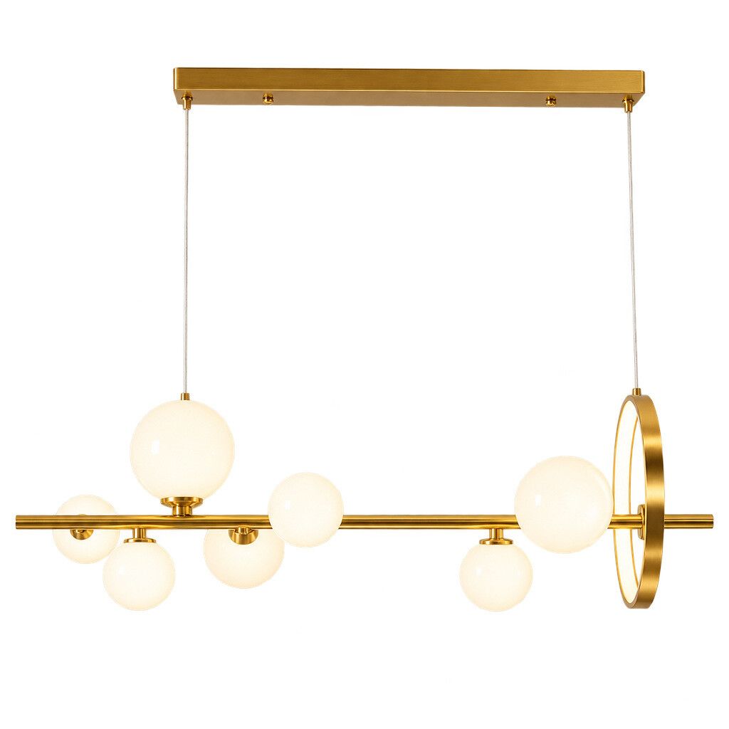 lampadario a sospensione vivalamp v648 7 luci g9 oro con sfere opaline - dettaglio 3
