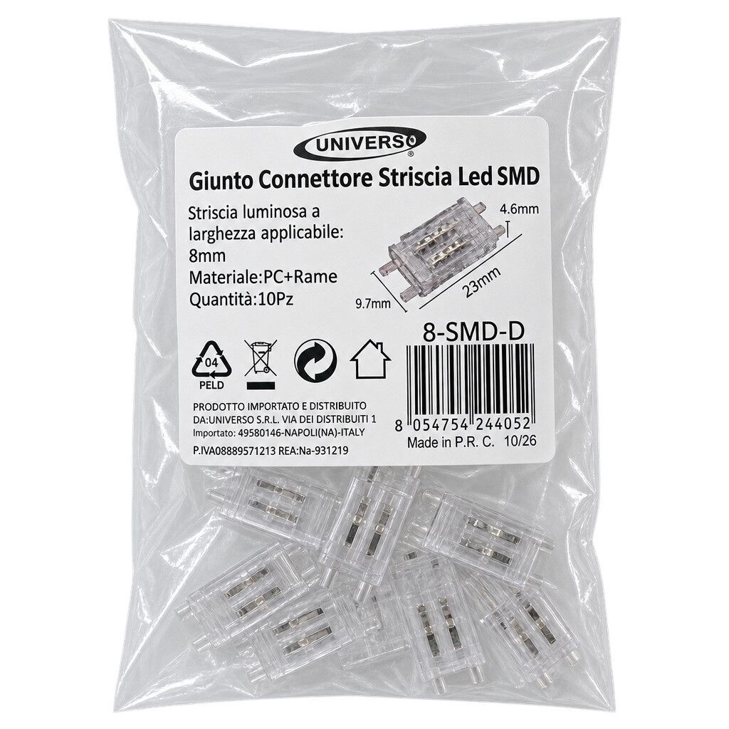 giunto connettore universo 8-smd-d per strisce led smd da 8 mm