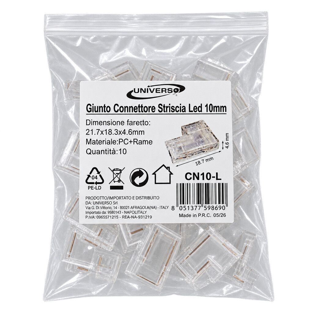 connettore angolare universo cn10-l per strisce led cob monocolore 10 mm