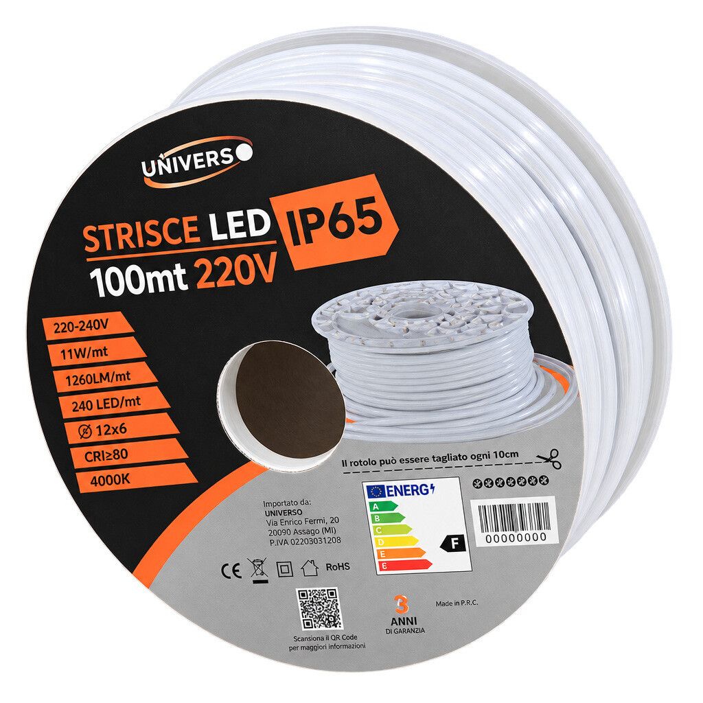 striscia led cob universo af-220v-n 100 m 4000k ip65 220-240v