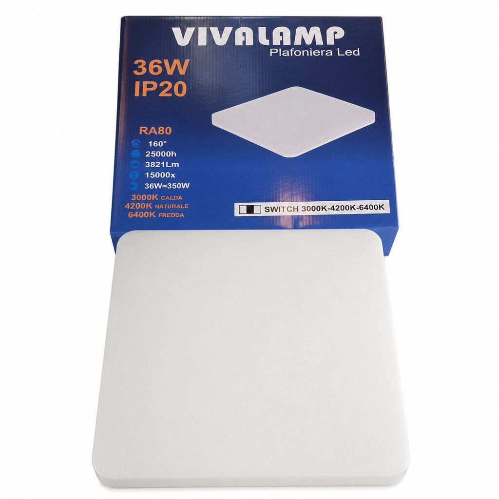 plafoniera led quadrata vivalamp 36w 3 colori - dettaglio 2