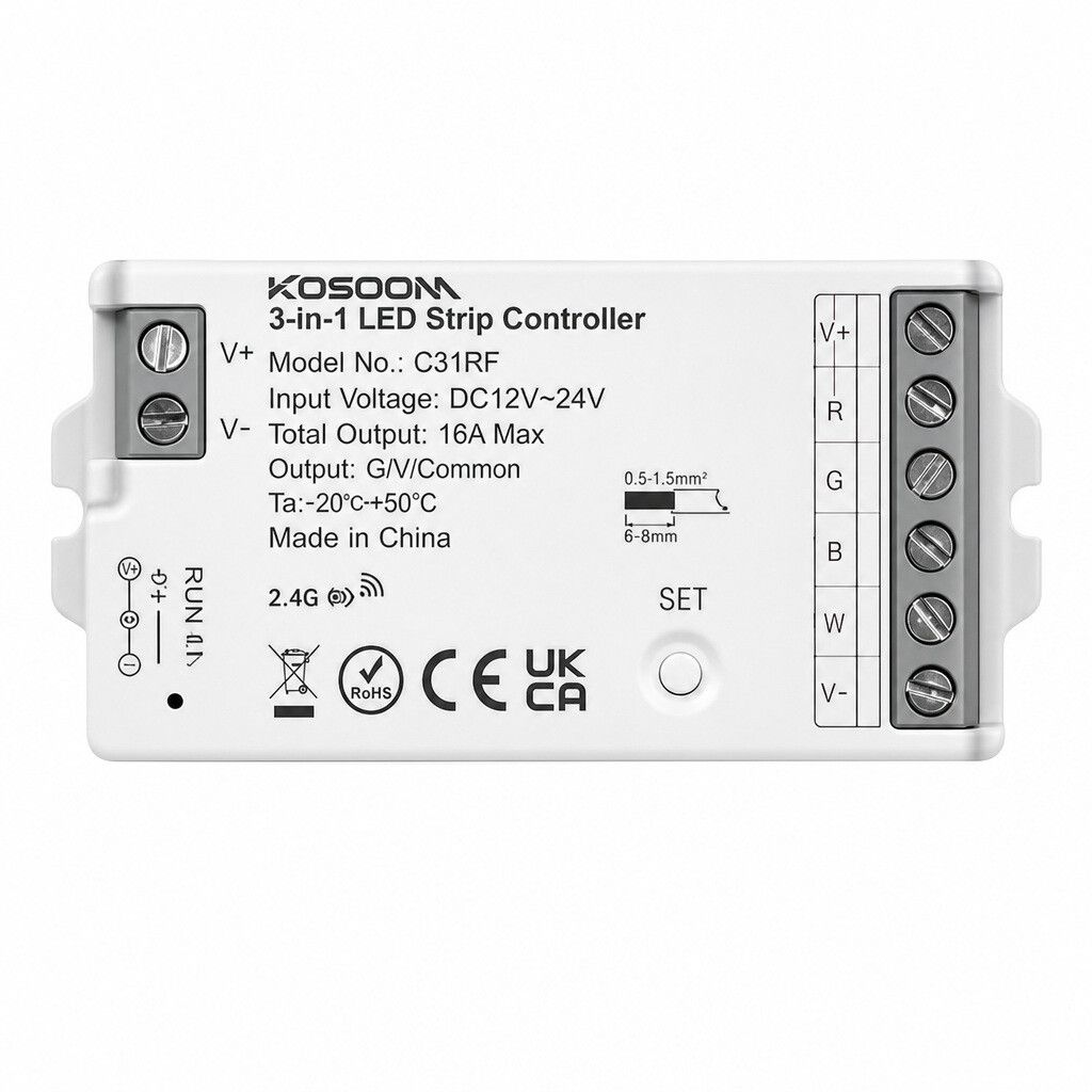 regolatore per strisce led 3 in 1 kossom c31rf rgb rgbw rgbcct 12-24 v