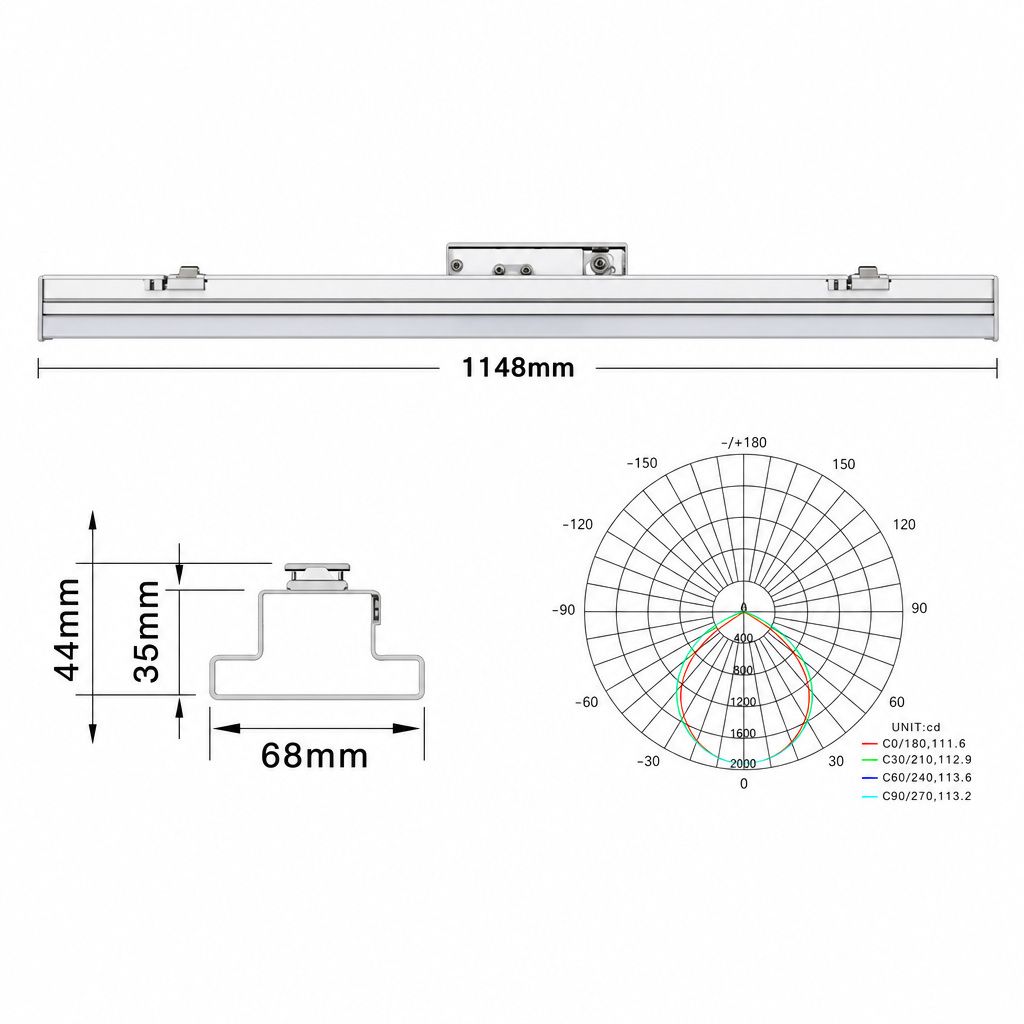 plafoniera led binario trifase universo 3 color dl40w-n3c 40w cct selezionabile - dettaglio 2