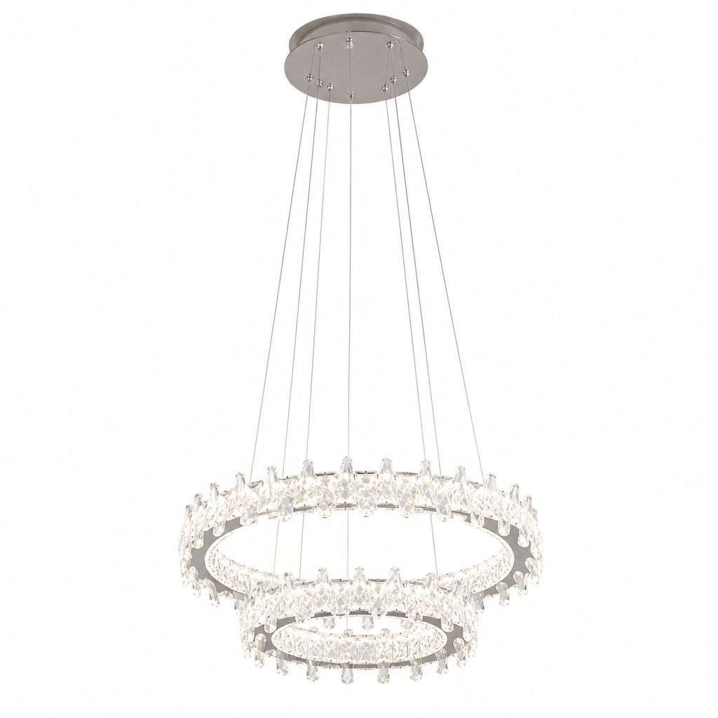 lampadario led a sospensione universo 3 color a81-3c 52w con doppio anello cristallo