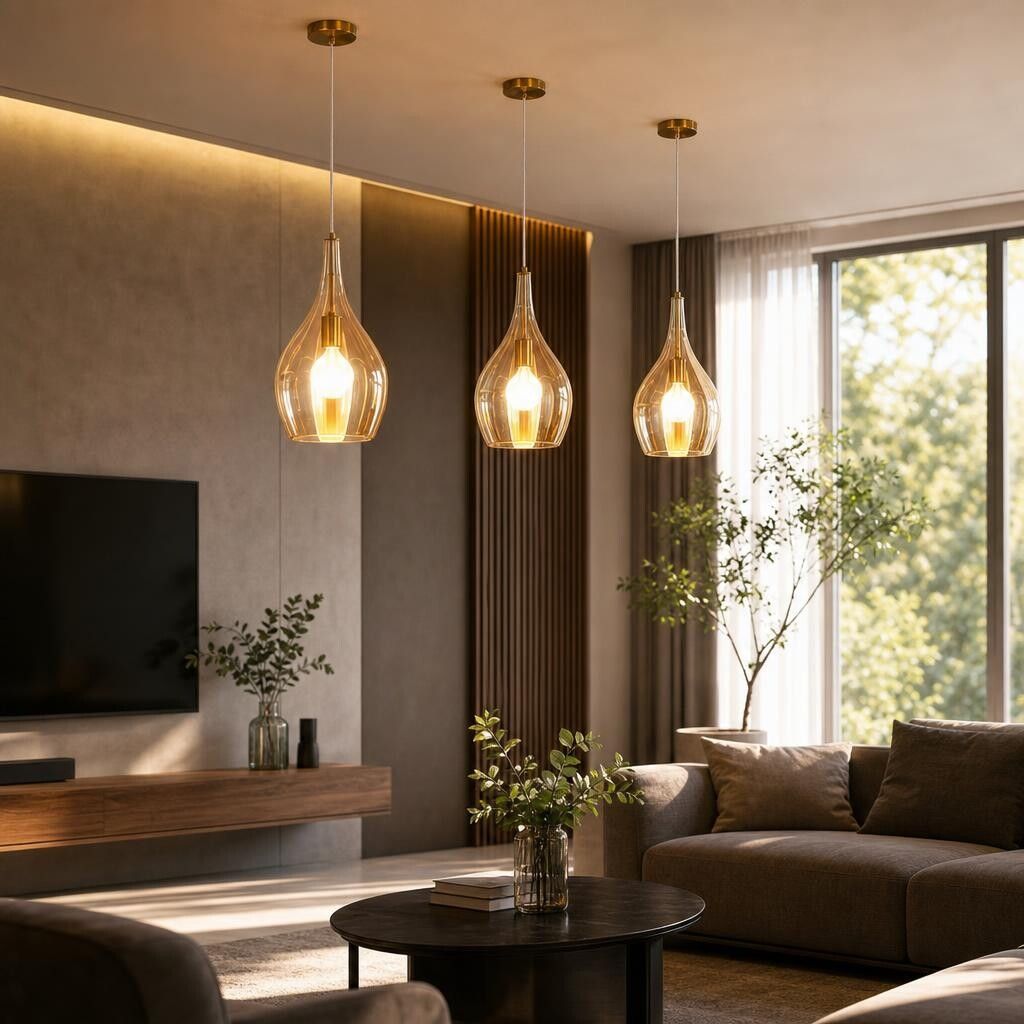 lampadario a sospensione vivalamp v727 amber in vetro e27
