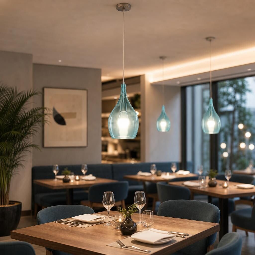 lampadario a sospensione vivalamp v727 azzurro in vetro con attacco e27
