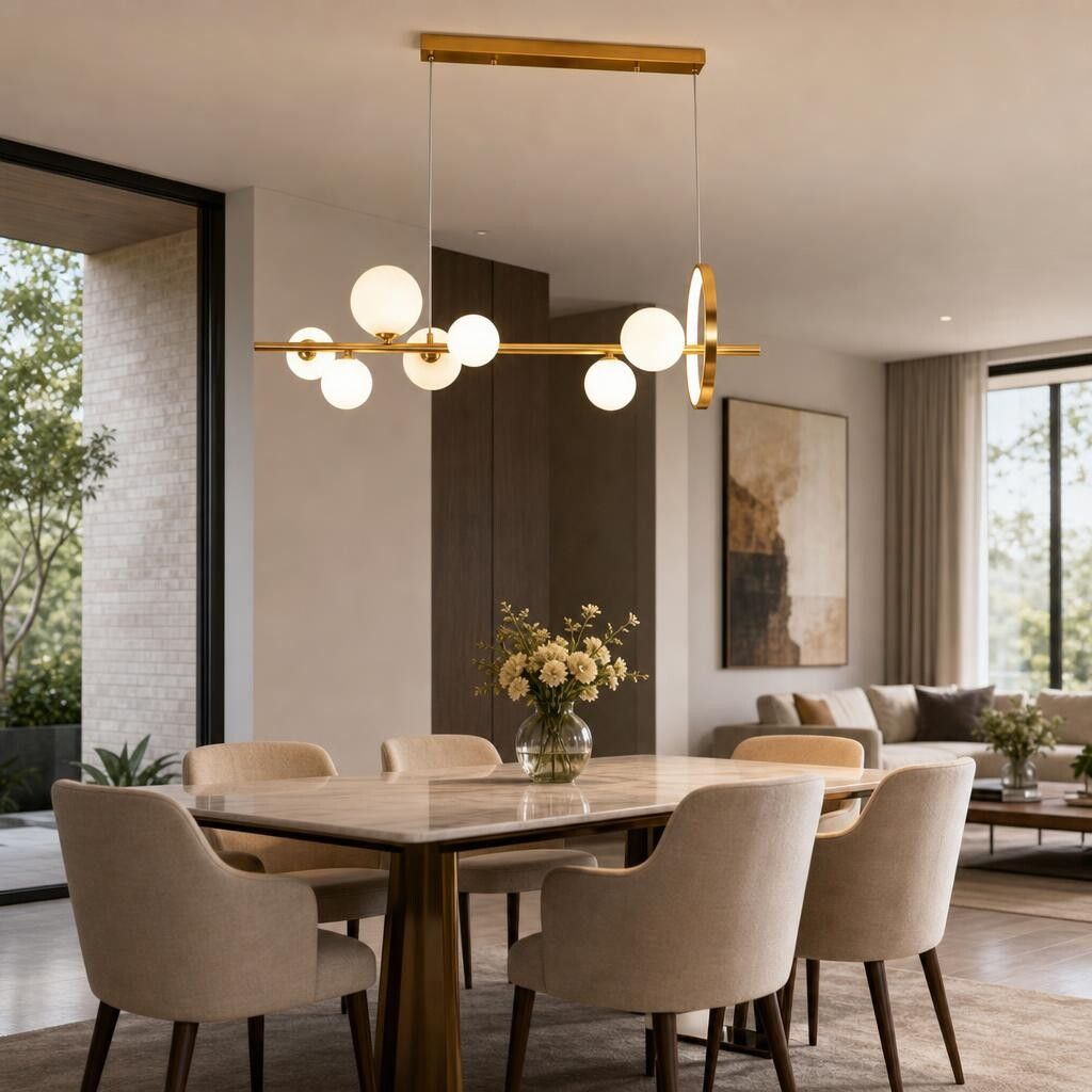 lampadario a sospensione vivalamp v648 7 luci g9 oro con sfere opaline