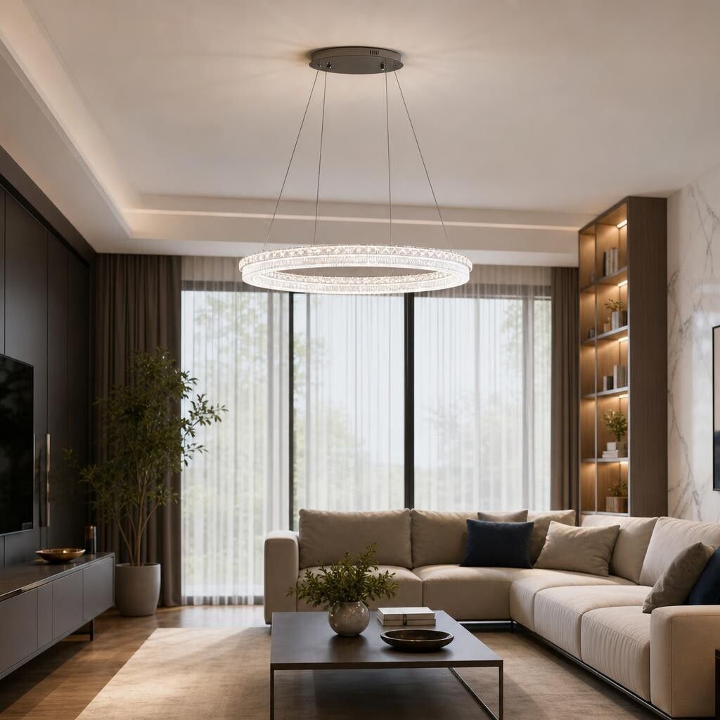 lampadario led sospeso universo 3 color a77-3c dimmerabile con cristalli - dettaglio 2