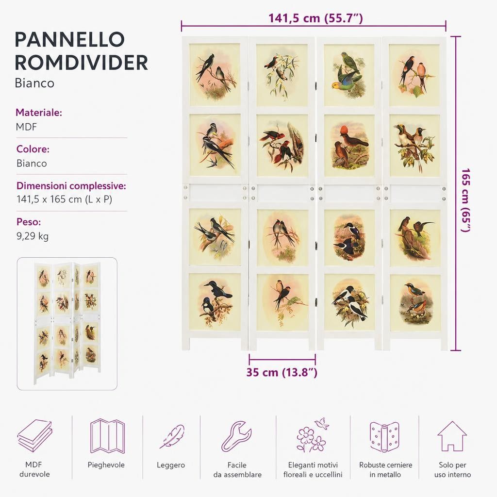 Pannello Romdivider Bianco 141,5 x 165 cm MDF