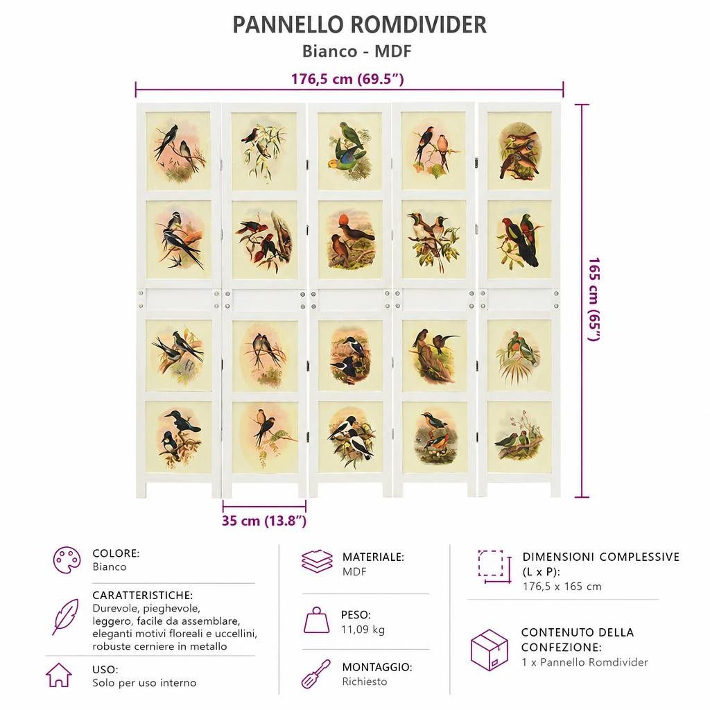 Pannello Romdivider Bianco 176,5 x 165 cm MDF
