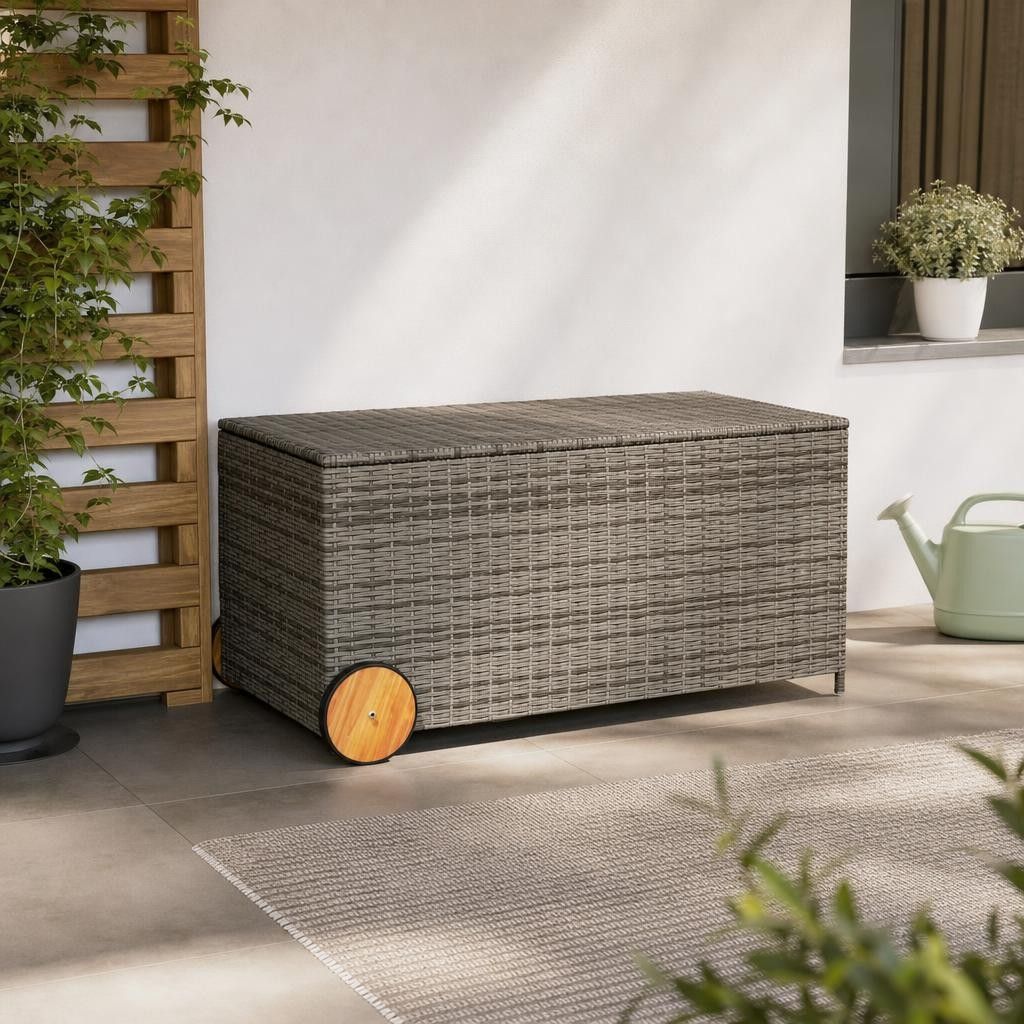 Contenitore da Giardino con Ruote Grigio 190L in Polyrattan