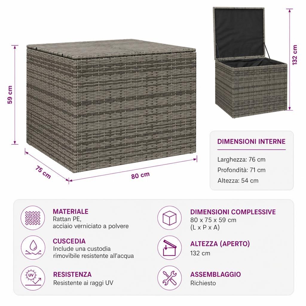 Contenitore da Giardino Grigio 291L in Polyrattan