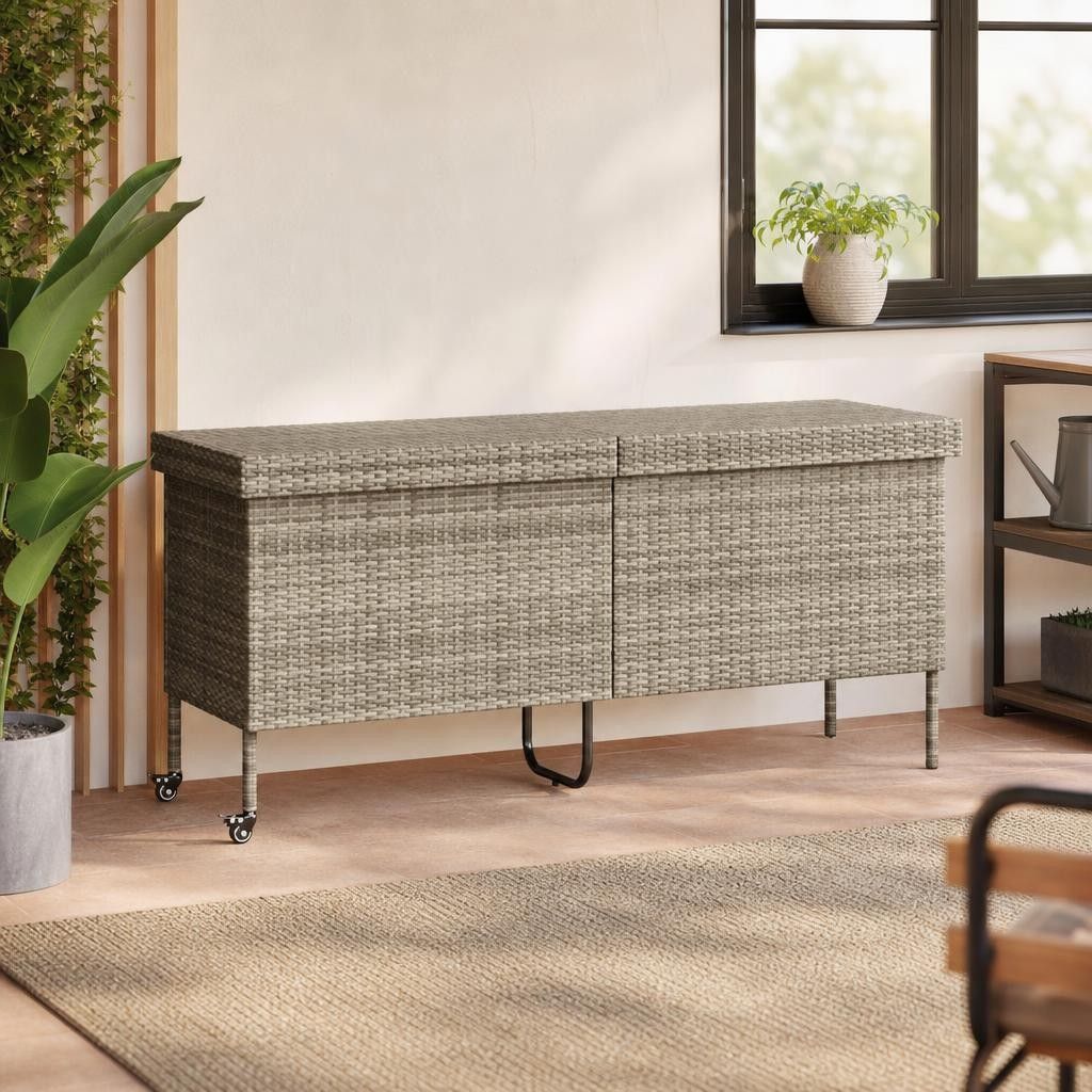 Contenitore da Giardino con Ruote Grigio Chiaro Polyrattan