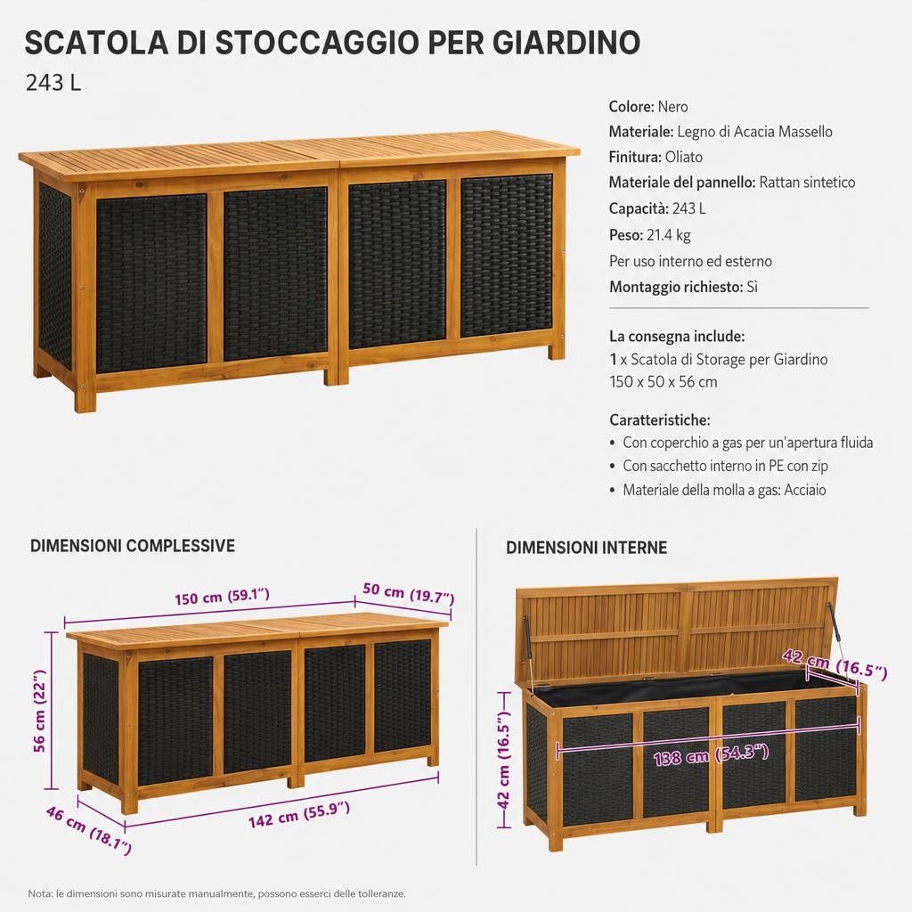 Scatola di Stoccaggio per Giardino 243 L