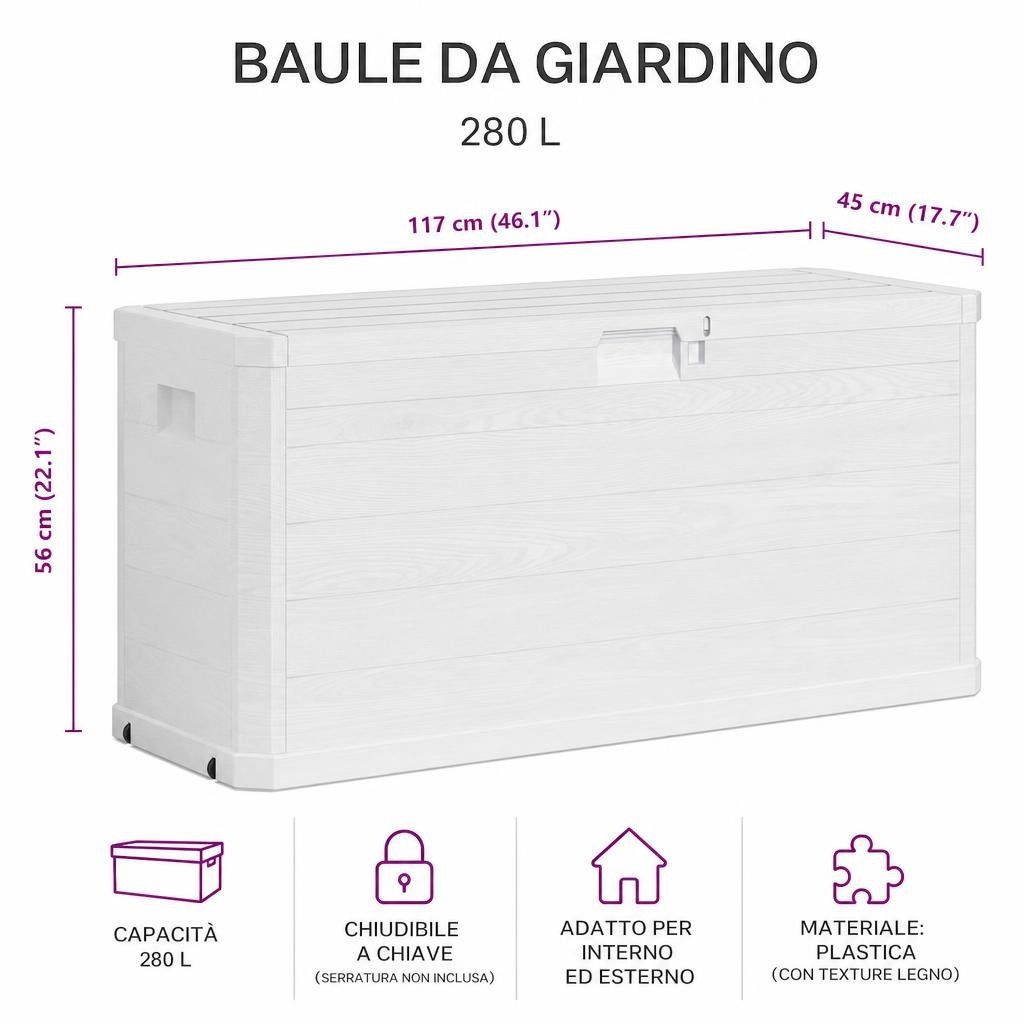 Baule da Giardino 280 L Grigio Chiaro