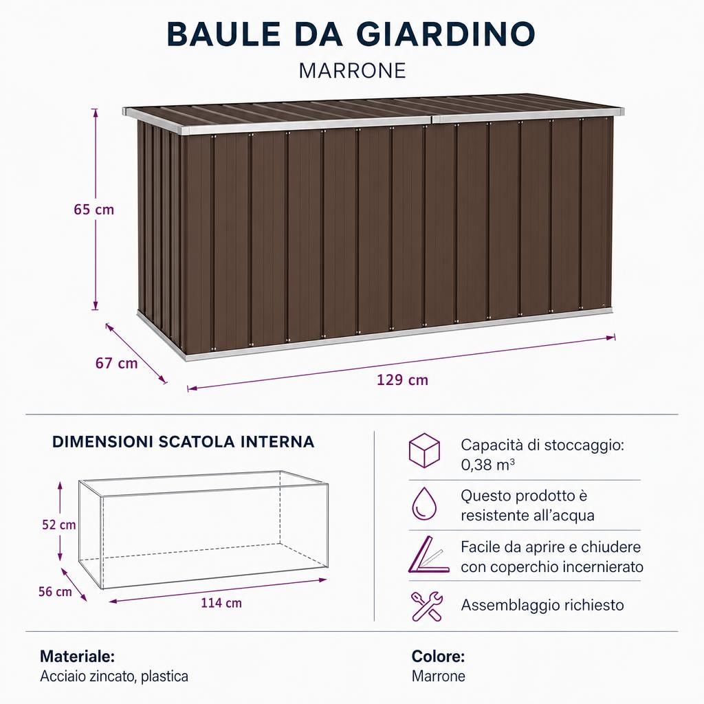 Baule da giardino marrone 129x67x65 cm