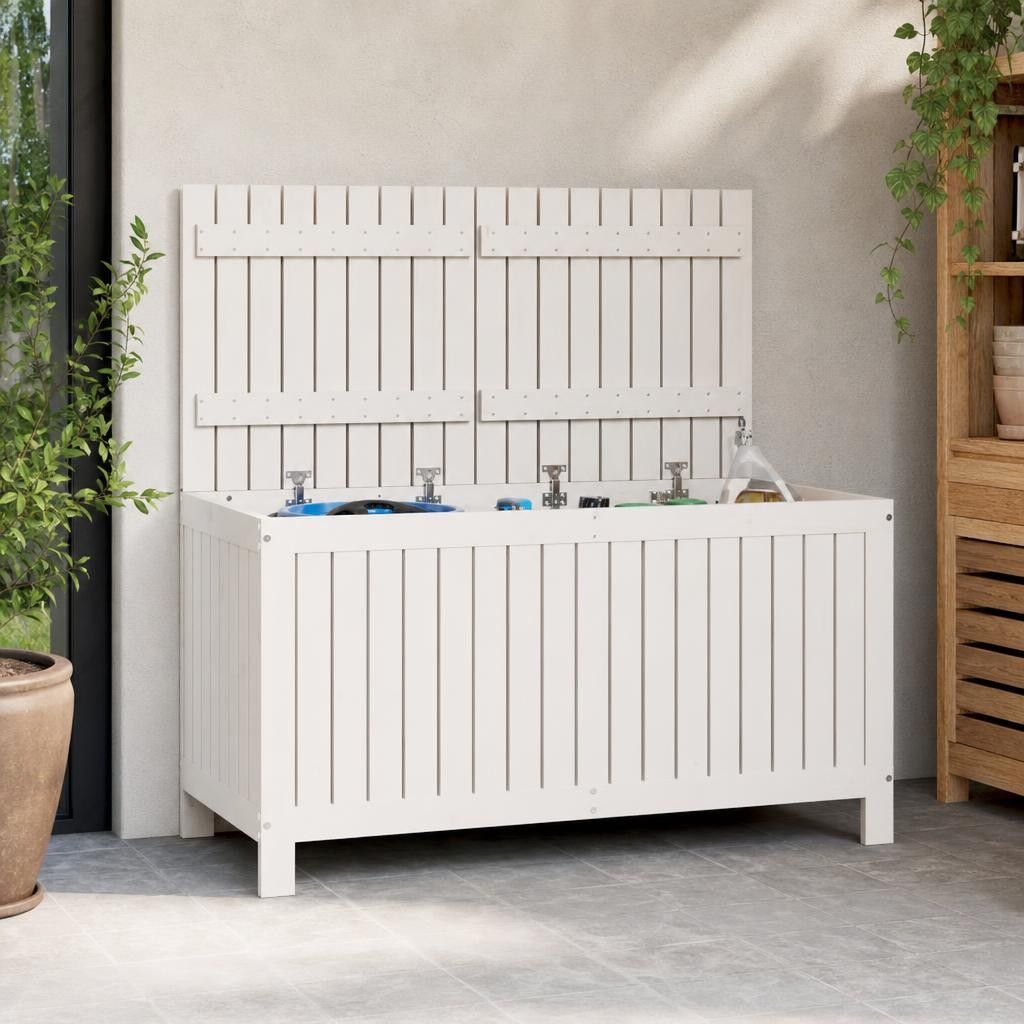 Contenitore da Giardino Bianco 121x55x64 cm Legno Massello Pino