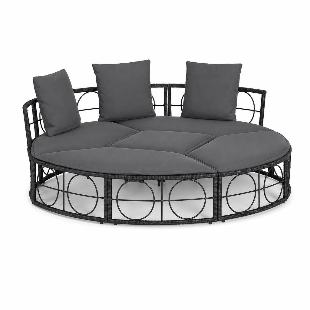 Lettino Prendisole Esterno senza Tetto Nero in Polyrattan