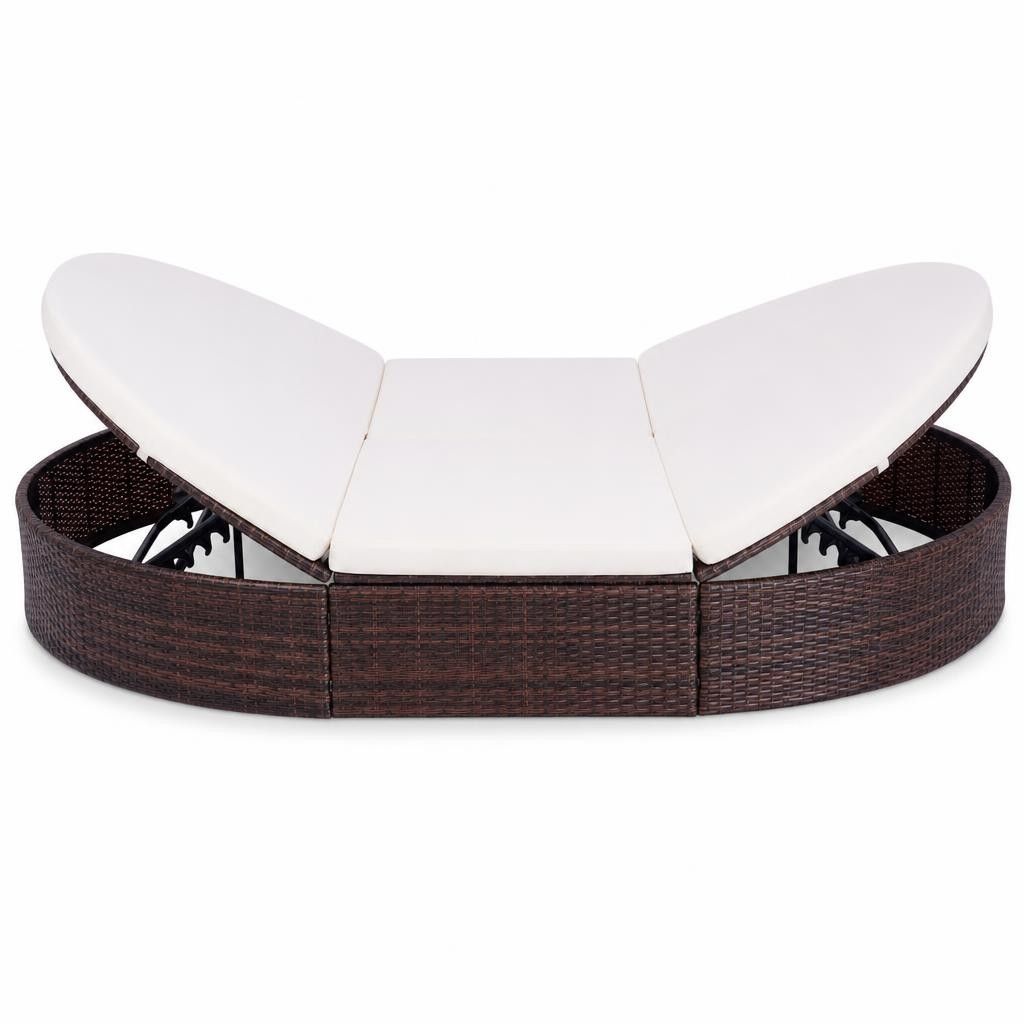 Lettino Prendisole con Cuscino in Polyrattan Marrone