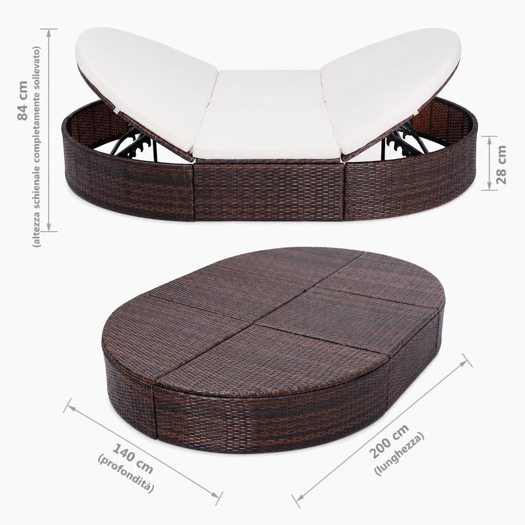 Lettino Prendisole con Cuscino in Polyrattan Marrone