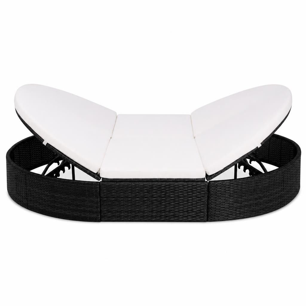 Lettino Prendisole con Cuscino in Polyrattan Nero