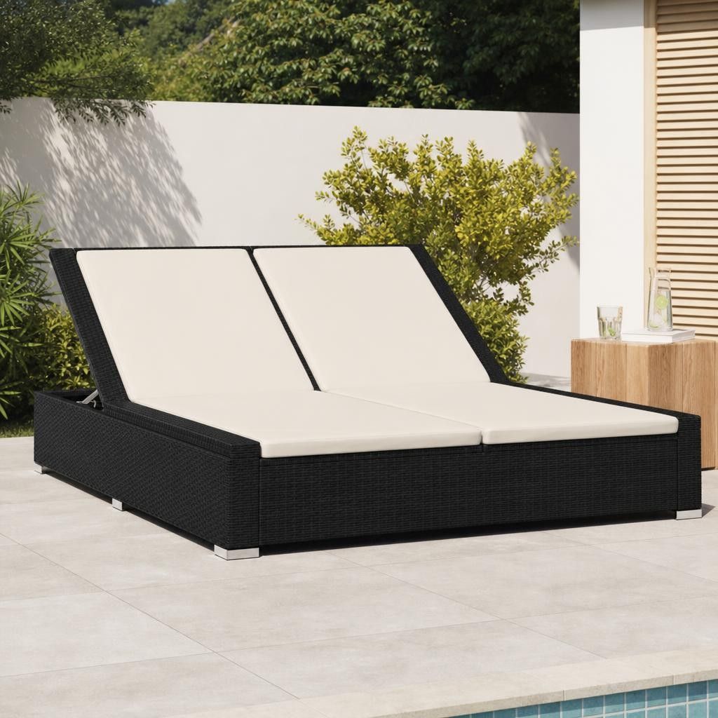 Lettino Prendisole Doppio in Polyrattan Nero