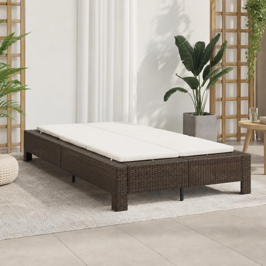 Lettino Prendisole a 2 Posti con Cuscino Marrone in Polyrattan