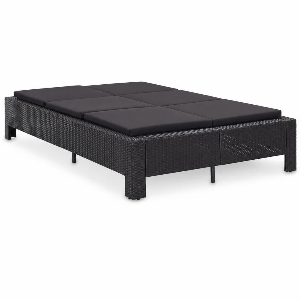Lettino Prendisole a 2 Posti con Cuscino Nero in Polyrattan