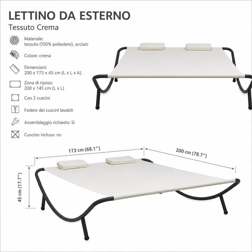 Lettino da Esterno in Tessuto Crema
