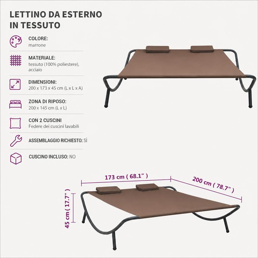 Lettino da Esterno in Tessuto Marrone