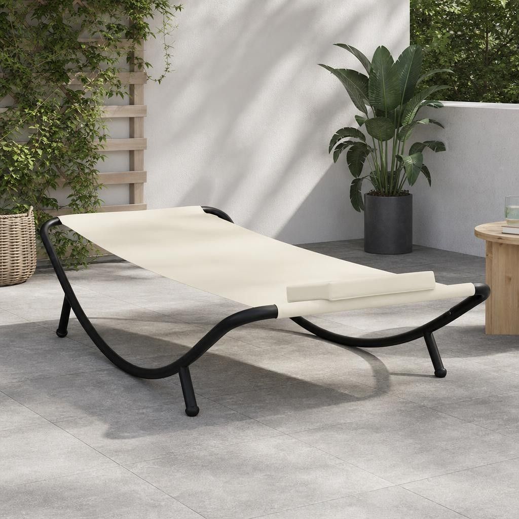Lettino da Giardino Crema 200x90 cm in Acciaio