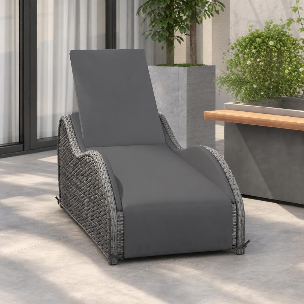 Lettino Prendisole con Cuscino in Polyrattan Antracite