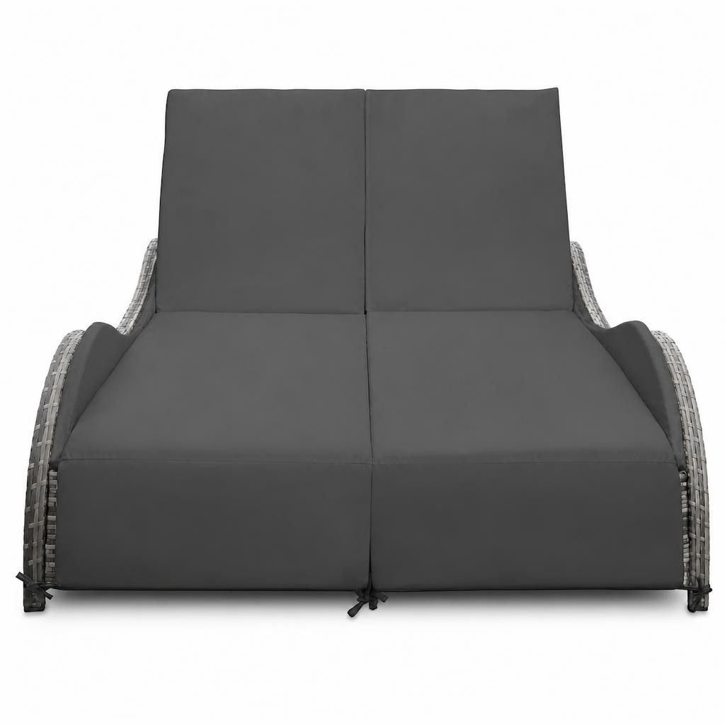 Lettino Prendisole Doppio con Cuscino in Polyrattan Antracite